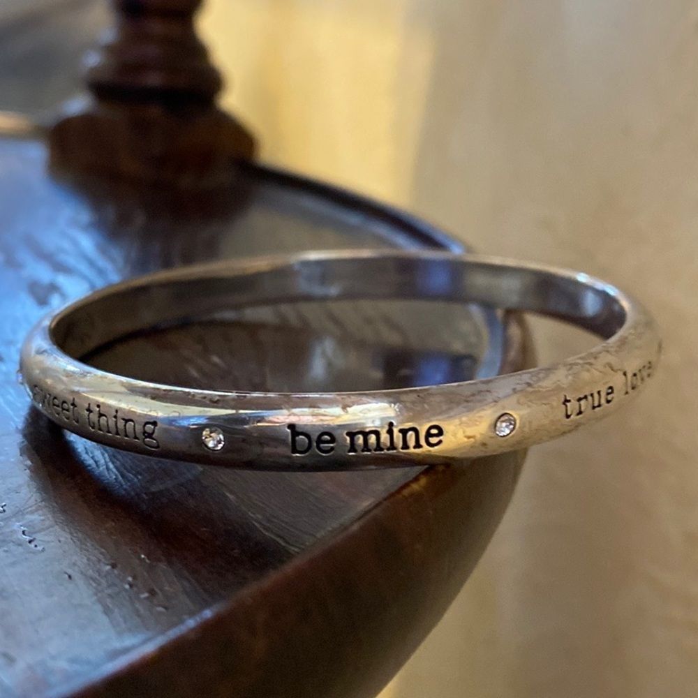 Brighton silver contemporary “be mine” Valentine’s Day slim bangle bracelet